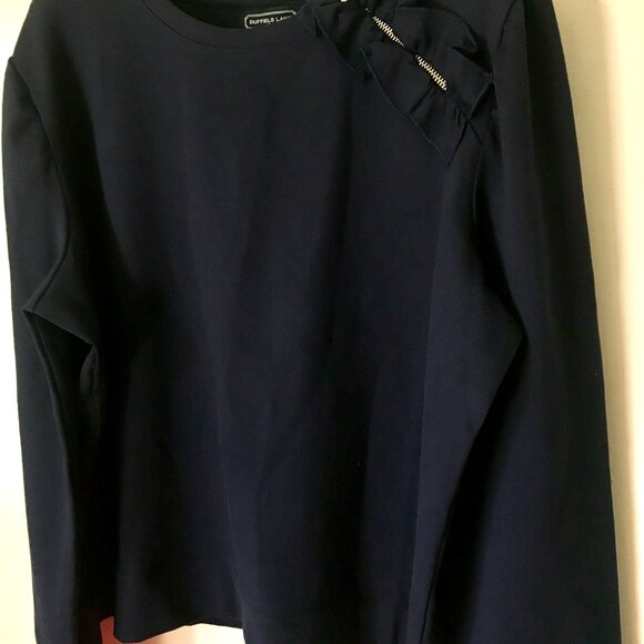 Duffield Lane Delaine Pullover Sweatshirt Navy Women's 3XL Ruffle Zipper Accent - Picture 4 of 6